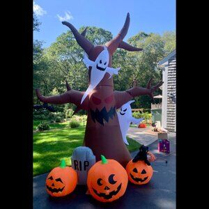 12 FT Tree with Pumpkin Ghost Halloween Inflatable Decorations with LED Light